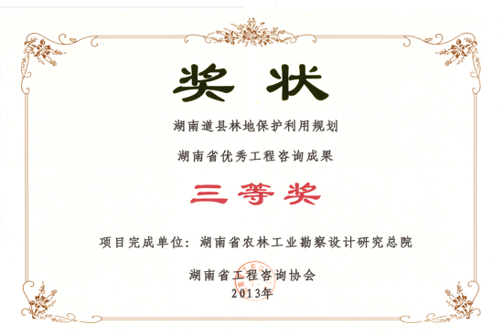 2013年度湖南省優(yōu)秀工程咨詢成果三等獎(jiǎng)